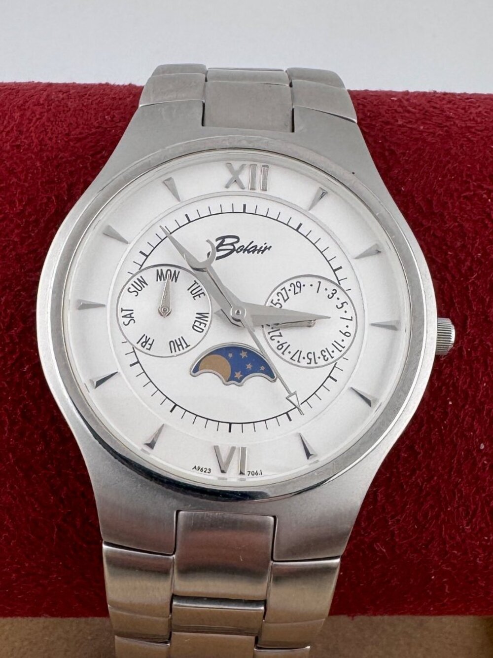 Vintage Belair American Stainless Steel Moon Phase Watch